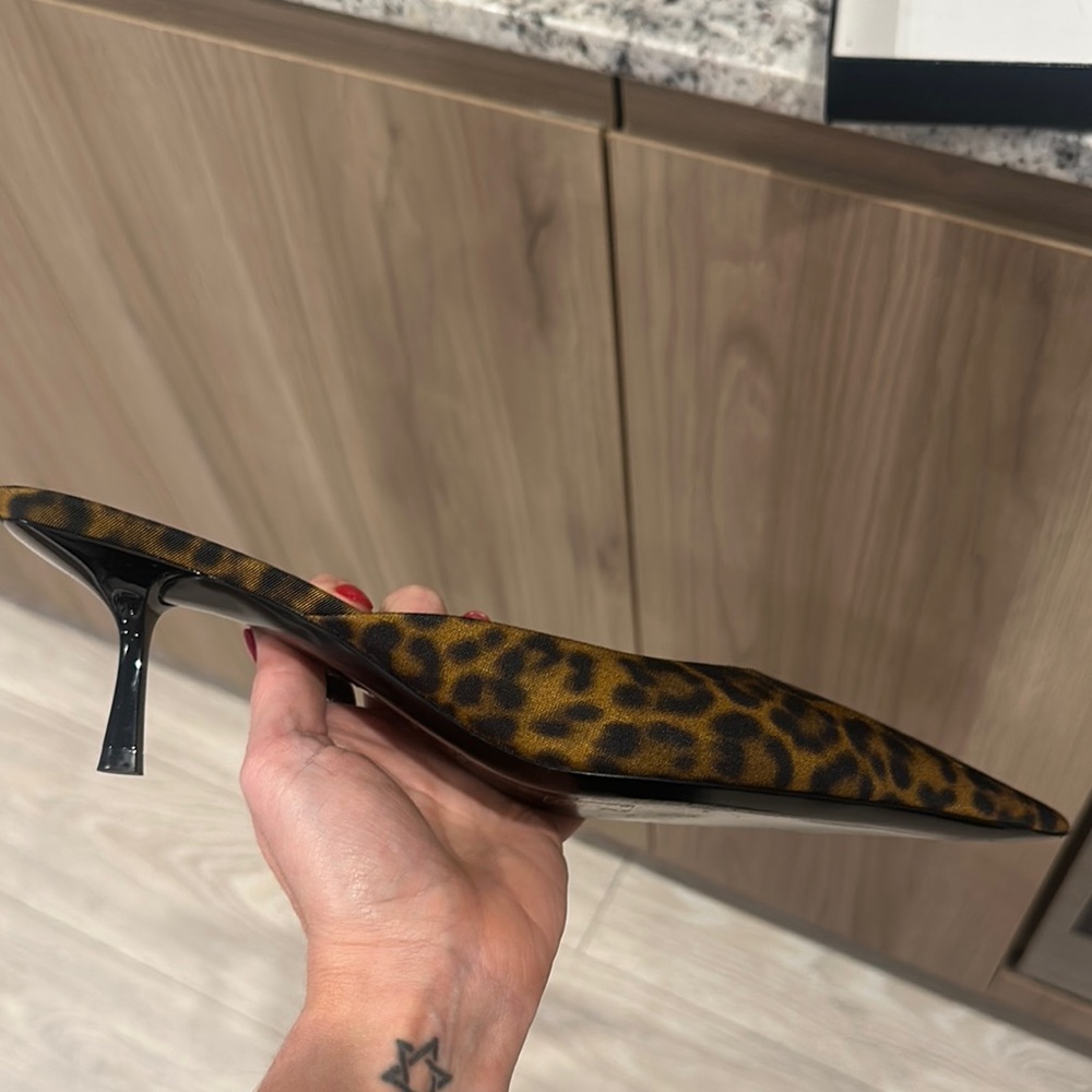 Saint Laurent Brown and Black Leopard Print Mules - Picture 2 of 3